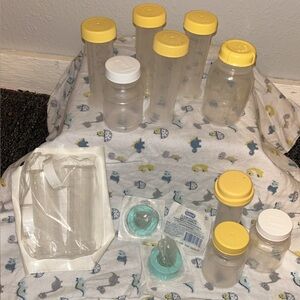Medela and Enfamil bottles and nipple set